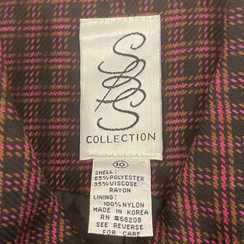 SBS Collection Women Blazer Size 10 Burgundy Plaid Gold Button Career Jacket - Picture 7 of 11
